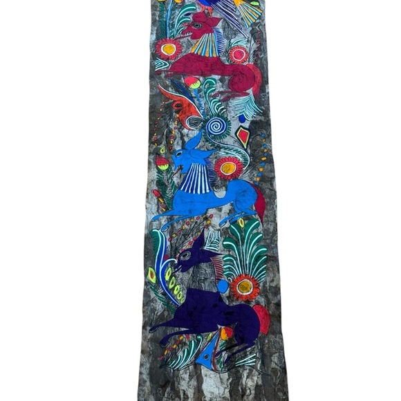 Mexican Folk Art Fancy Bird Painting in Burlap Embroidered Textile Art Panels - Picture 4 of 10